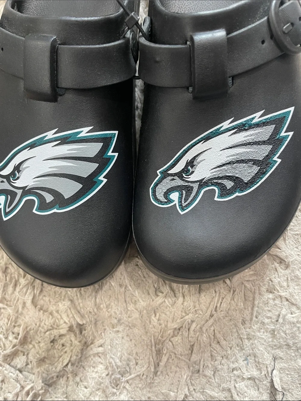Foco Black Slip-On Sandals with Eagle Graphic